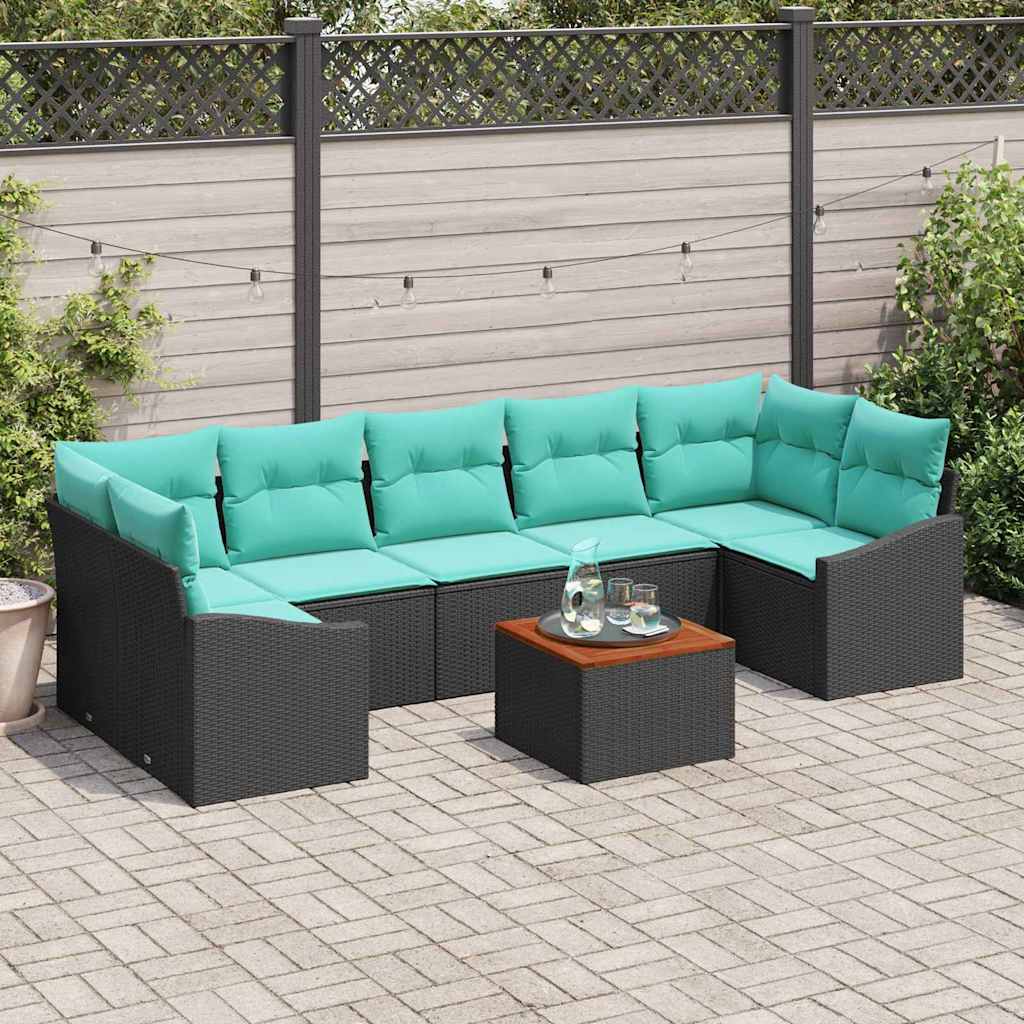 vidaXL Tuinbank Set met kussen 8 pcs Zwart poly rattan
