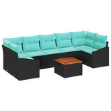 vidaXL Tuinbank Set met kussen 8 pcs Zwart poly rattan