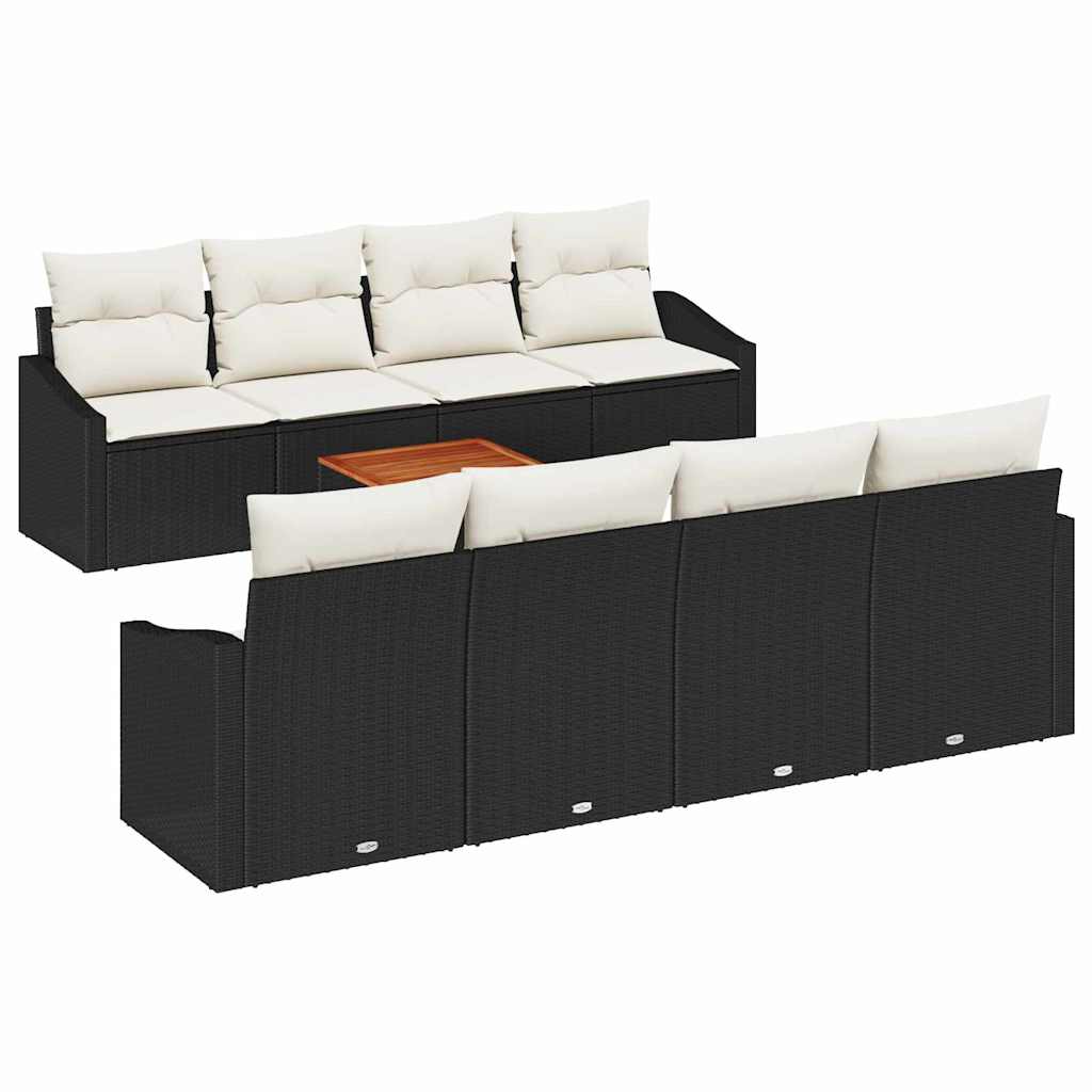 vidaXL Garden Sofa Set with cushions 9 pcs Black poly rattan