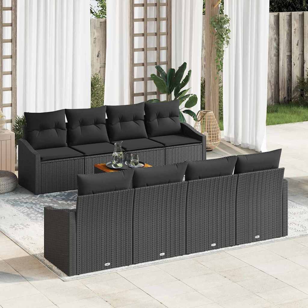 vidaXL Garden Sofa Set with cushions 9 pcs Black poly rattan
