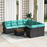 vidaXL Tuinbank Set met kussen 9 pcs Zwart poly rattan