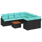 vidaXL Tuinbank Set met kussen 9 pcs Zwart poly rattan