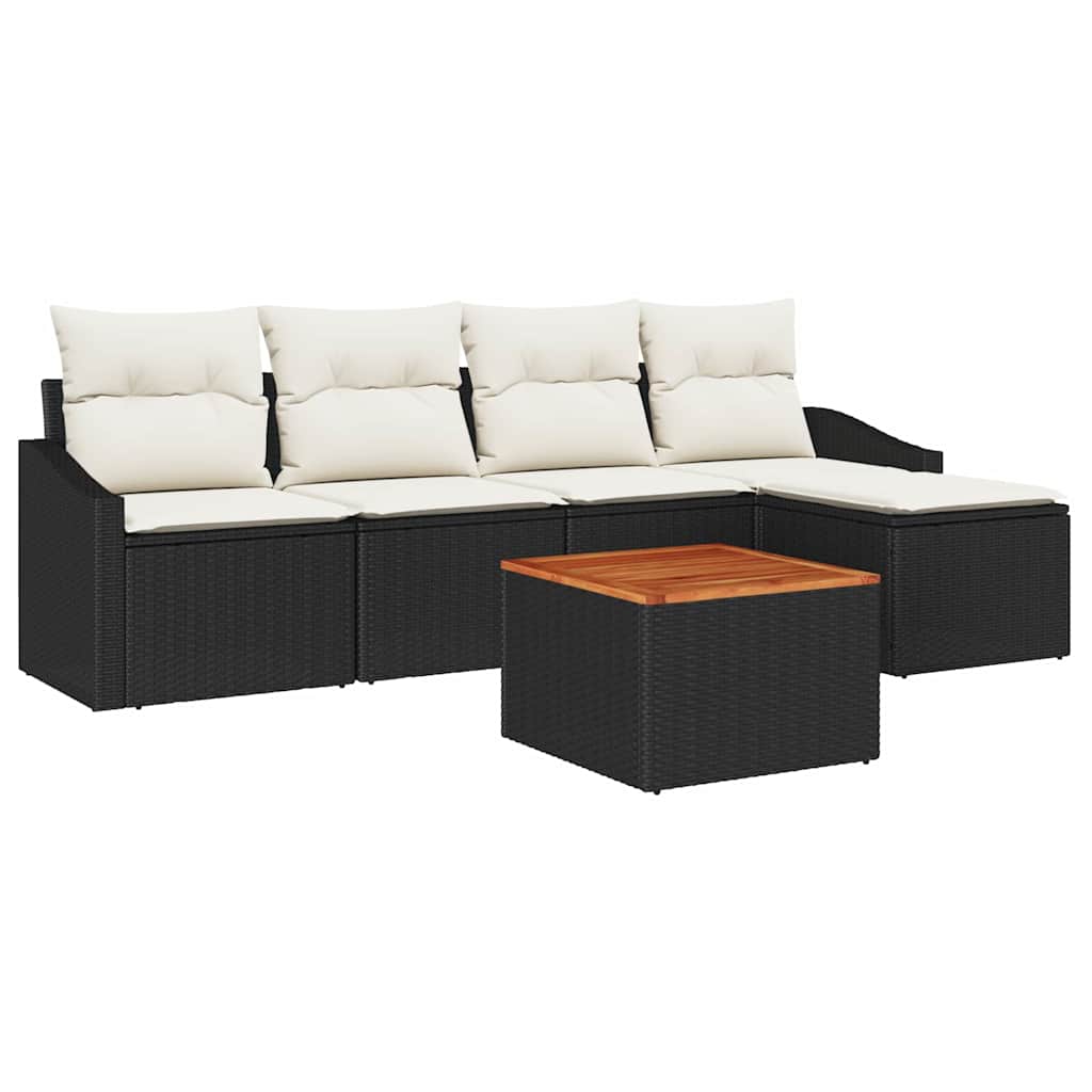 vidaXL Tuinbank Set met kussen 6 pcs Zwart poly rattan