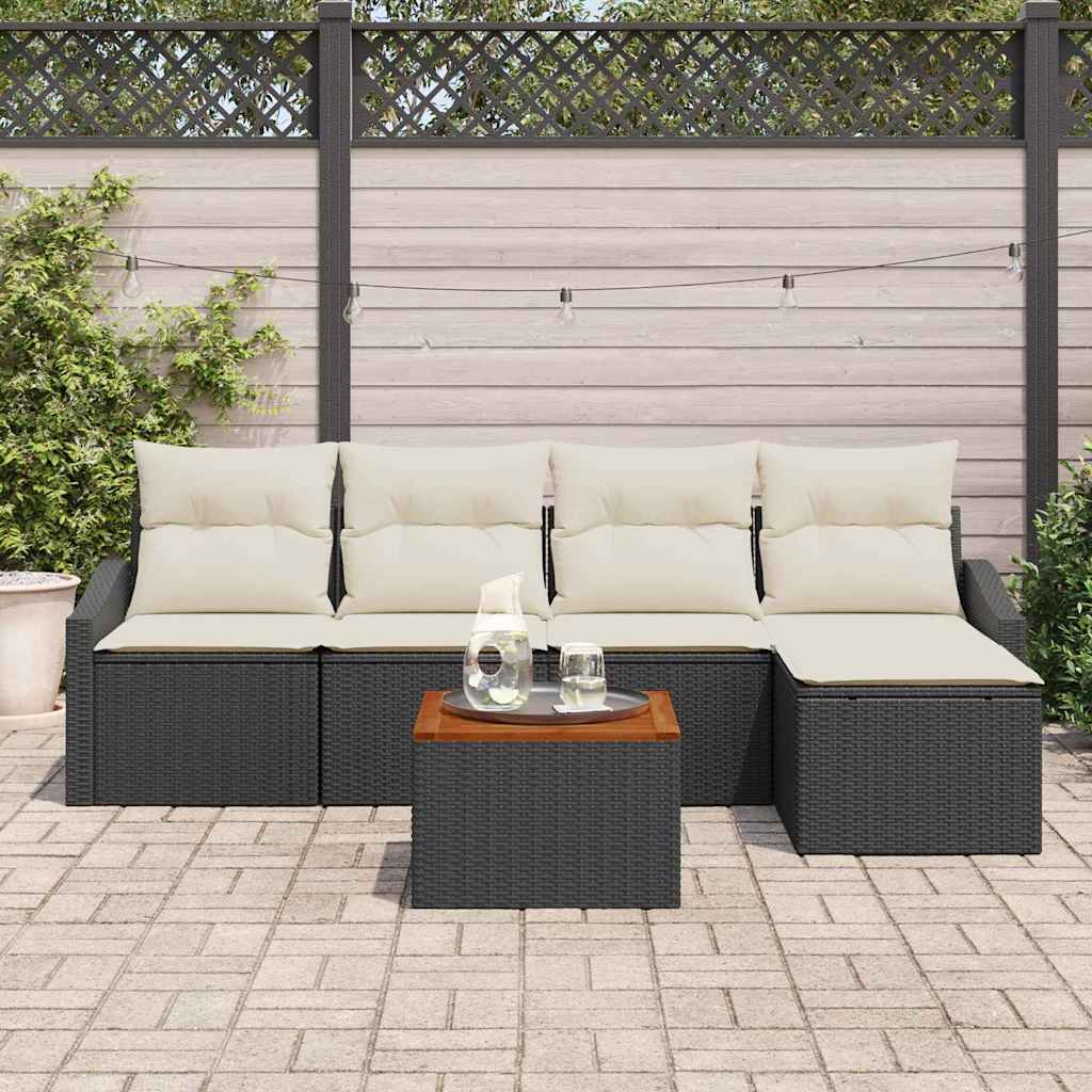 vidaXL Tuinbank Set met kussen 6 pcs Zwart poly rattan