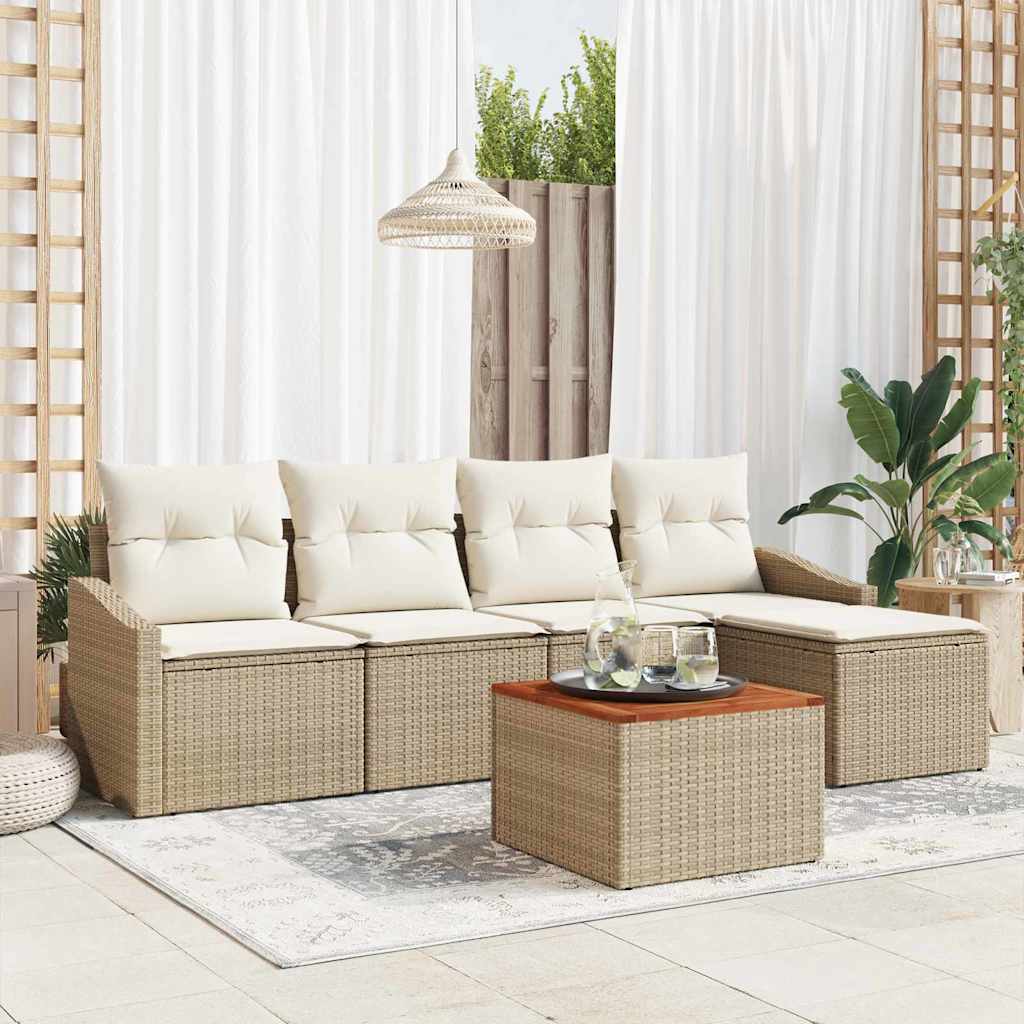 vidaXL Tuinbank Set met kussen 6 pcs Zwart poly rattan