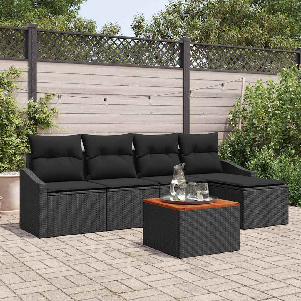 vidaXL Tuinbank Set met kussen 6 pcs Zwart poly rattan