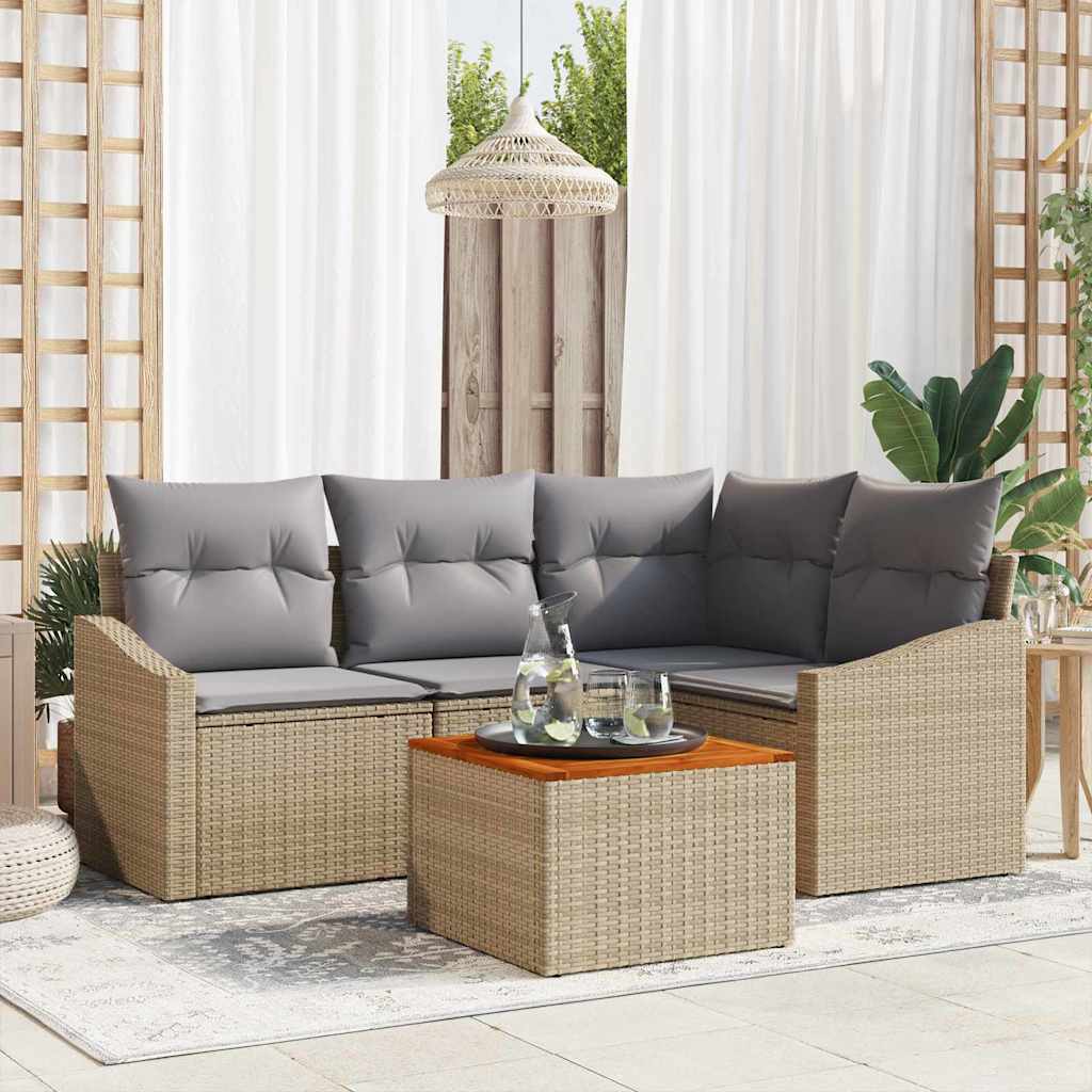 vidaXL Tuinbank Set met kussen 5 pcs Zwart poly rattan