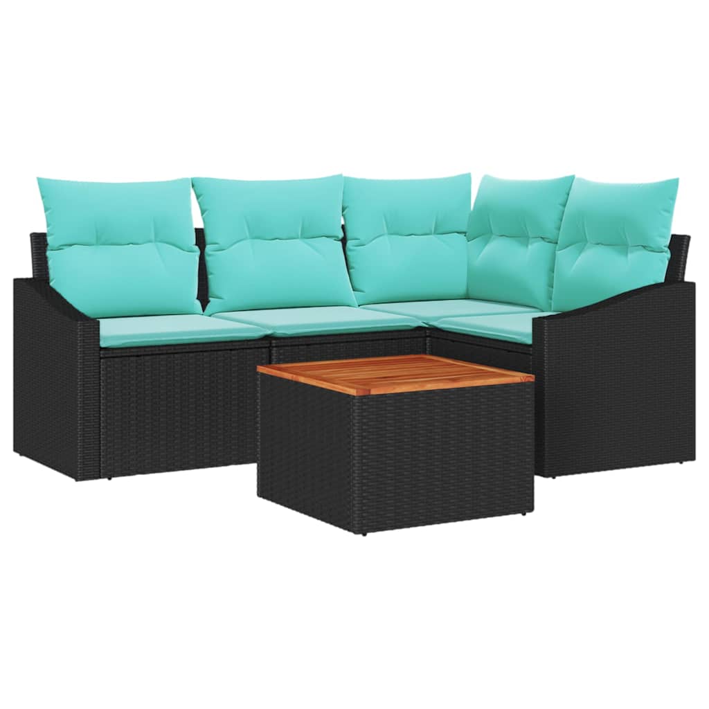 vidaXL Tuinbank Set met kussen 5 pcs Zwart poly rattan