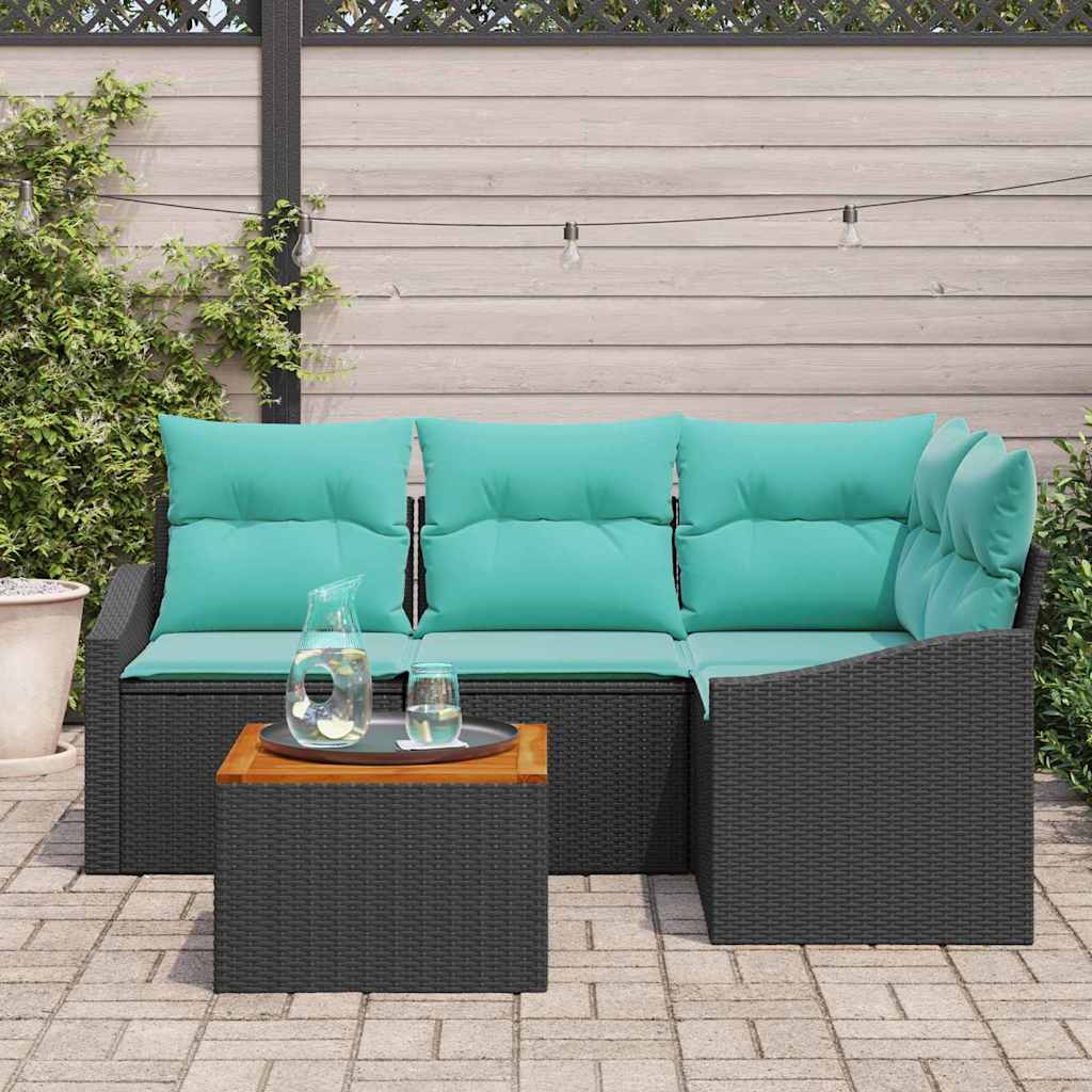 vidaXL Tuinbank Set met kussen 5 pcs Zwart poly rattan