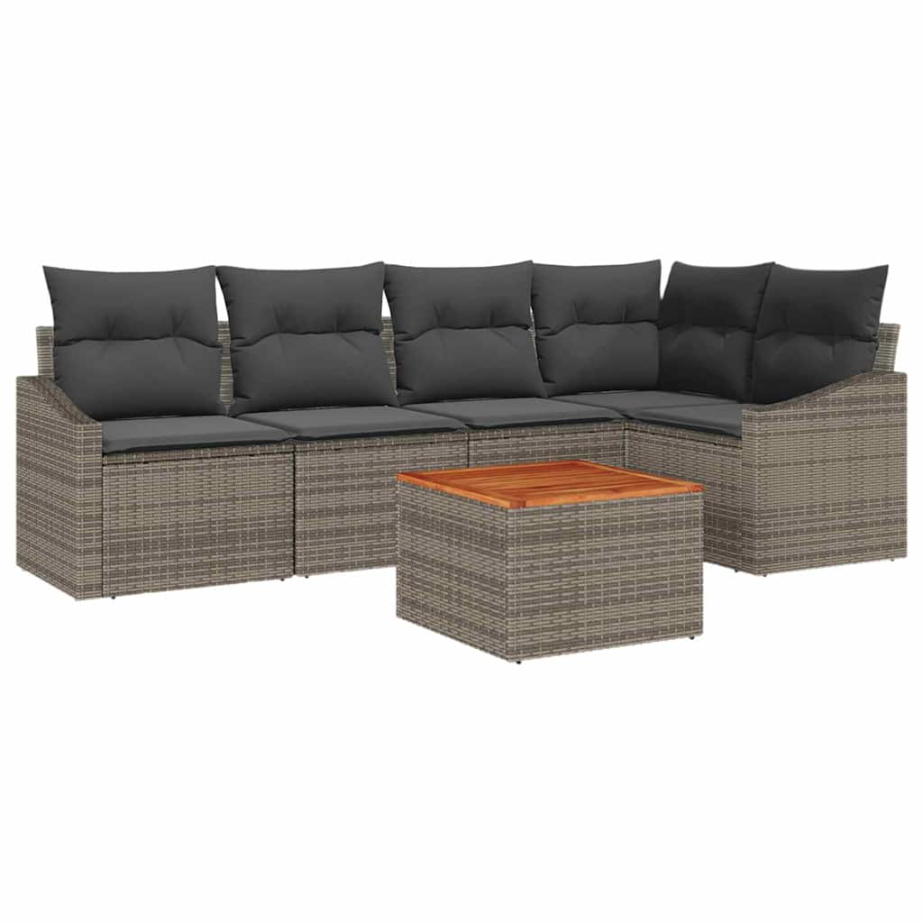 vidaXL Tuinbank Set met kussen 6 pcs Zwart poly rattan