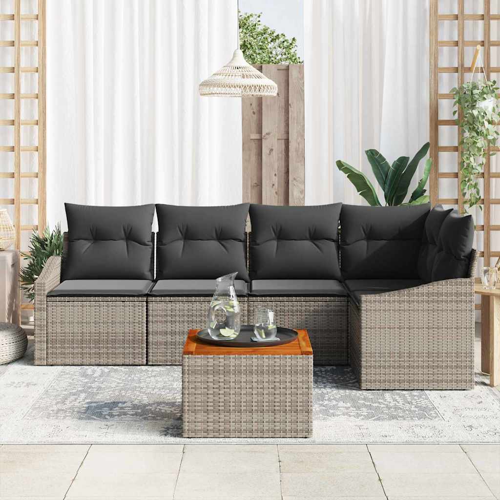 vidaXL Tuinbank Set met kussen 6 pcs Zwart poly rattan