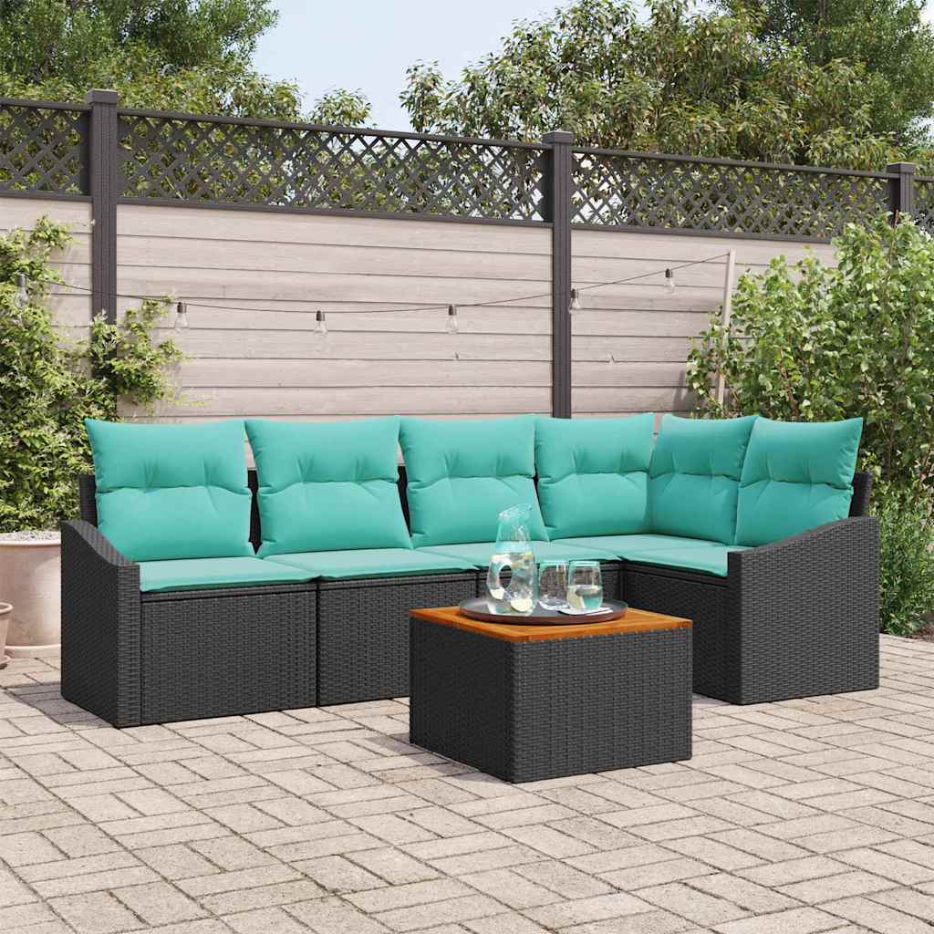 vidaXL Tuinbank Set met kussen 6 pcs Zwart poly rattan