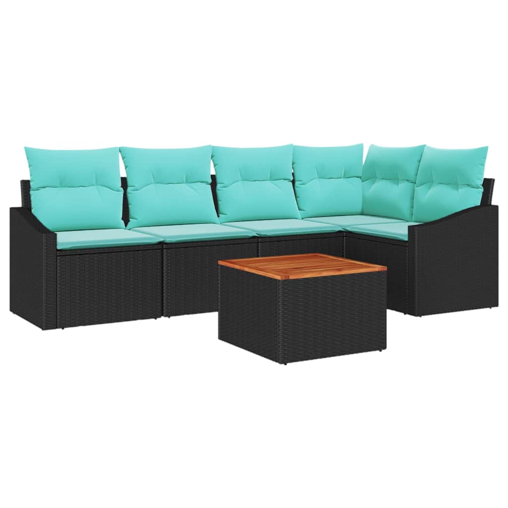 vidaXL Tuinbank Set met kussen 6 pcs Zwart poly rattan