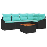 vidaXL Tuinbank Set met kussen 6 pcs Zwart poly rattan