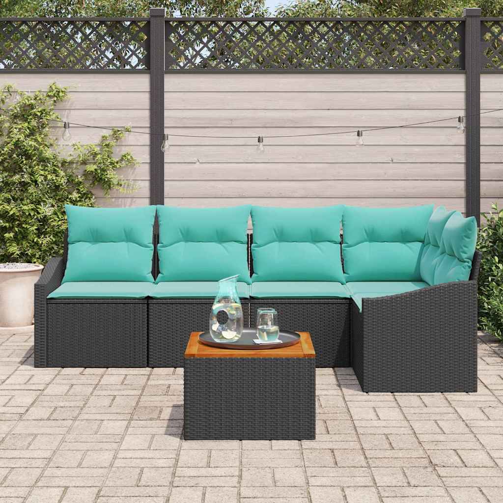 vidaXL Tuinbank Set met kussen 6 pcs Zwart poly rattan
