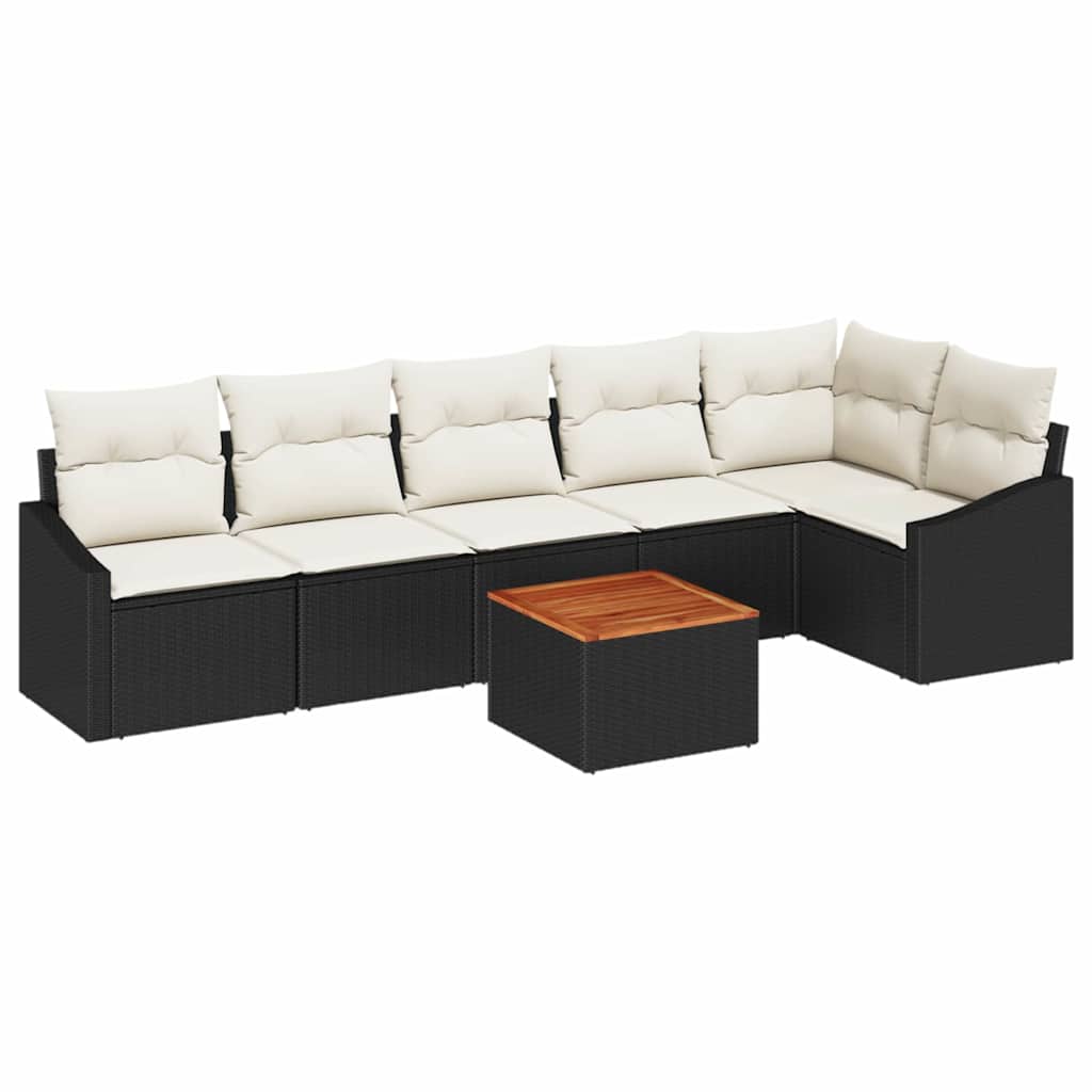 vidaXL Tuinbank Set met kussen 7 pcs Zwart poly rattan