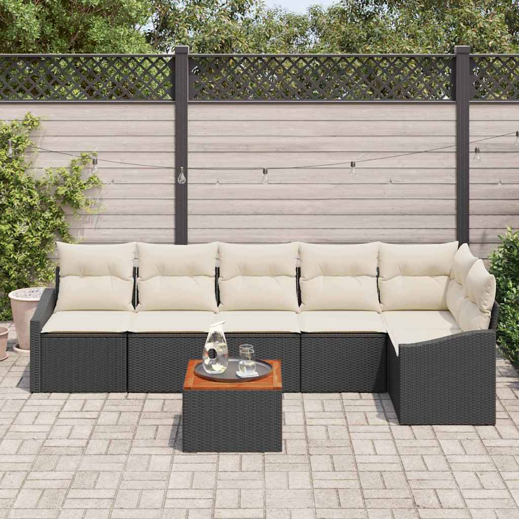 vidaXL Tuinbank Set met kussen 7 pcs Zwart poly rattan