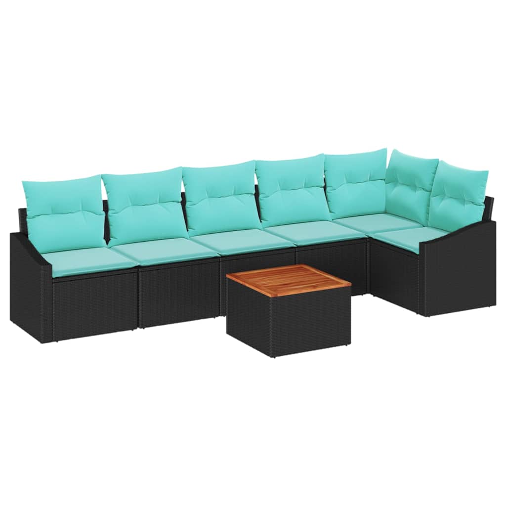 vidaXL Tuinbank Set met kussen 7 pcs Zwart poly rattan