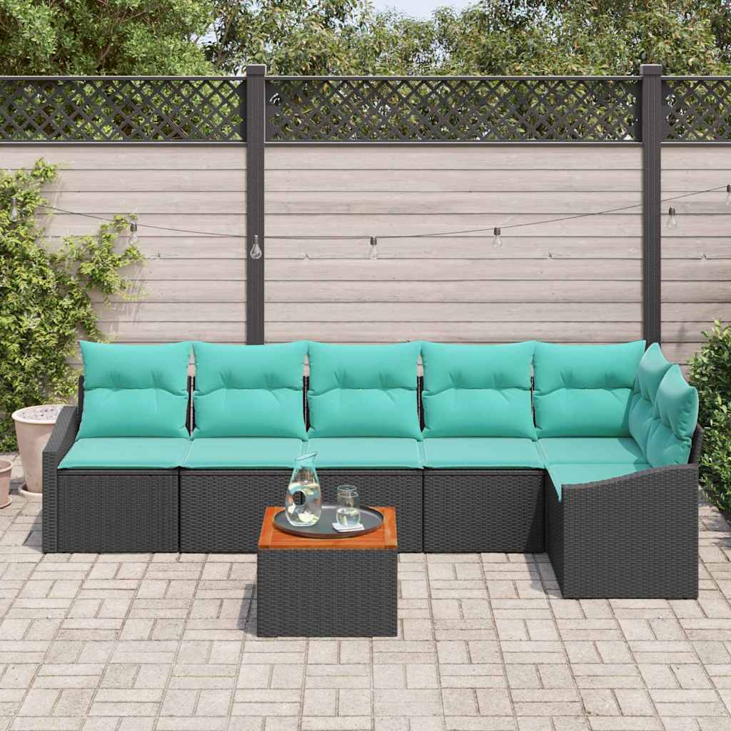 vidaXL Tuinbank Set met kussen 7 pcs Zwart poly rattan