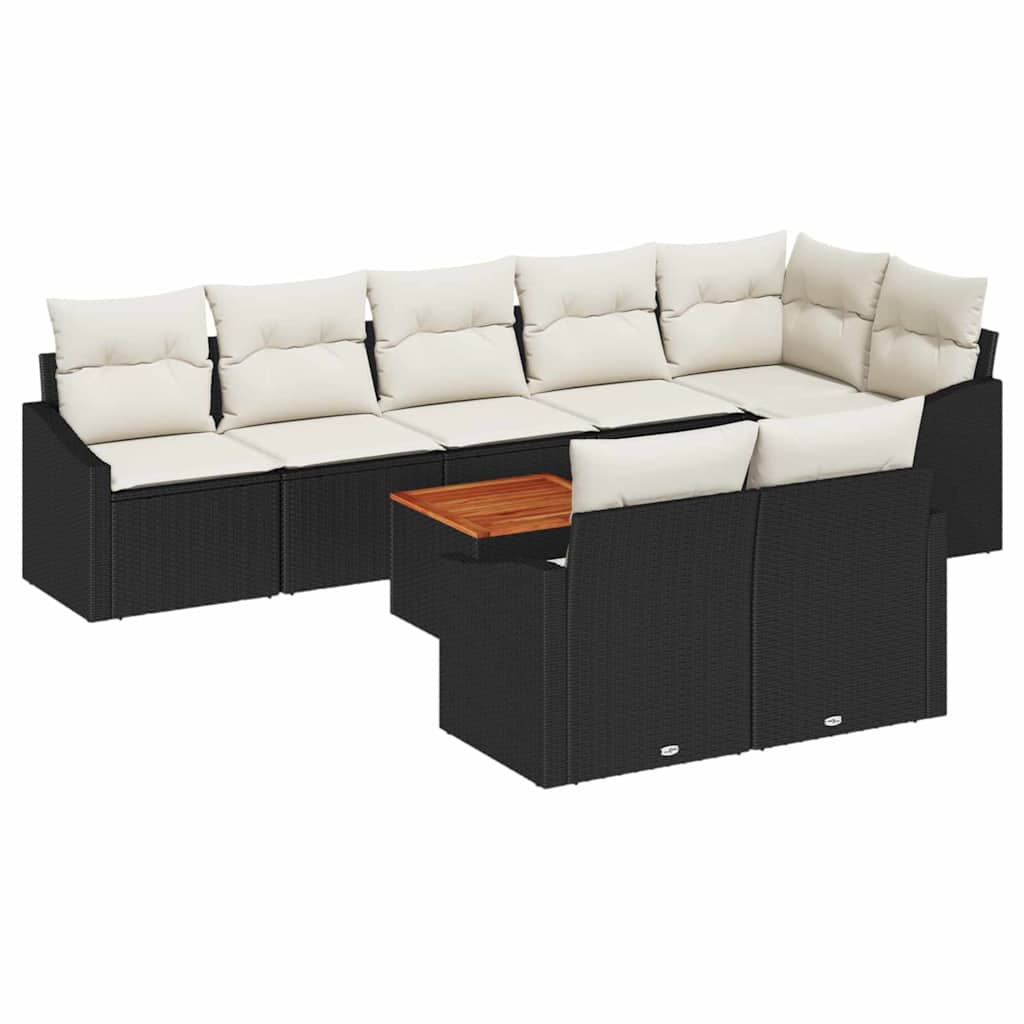 vidaXL Tuinbank Set met kussen 9 pcs Zwart poly rattan