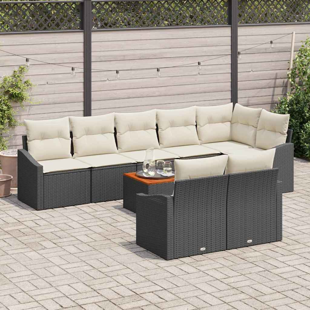 vidaXL Tuinbank Set met kussen 9 pcs Zwart poly rattan