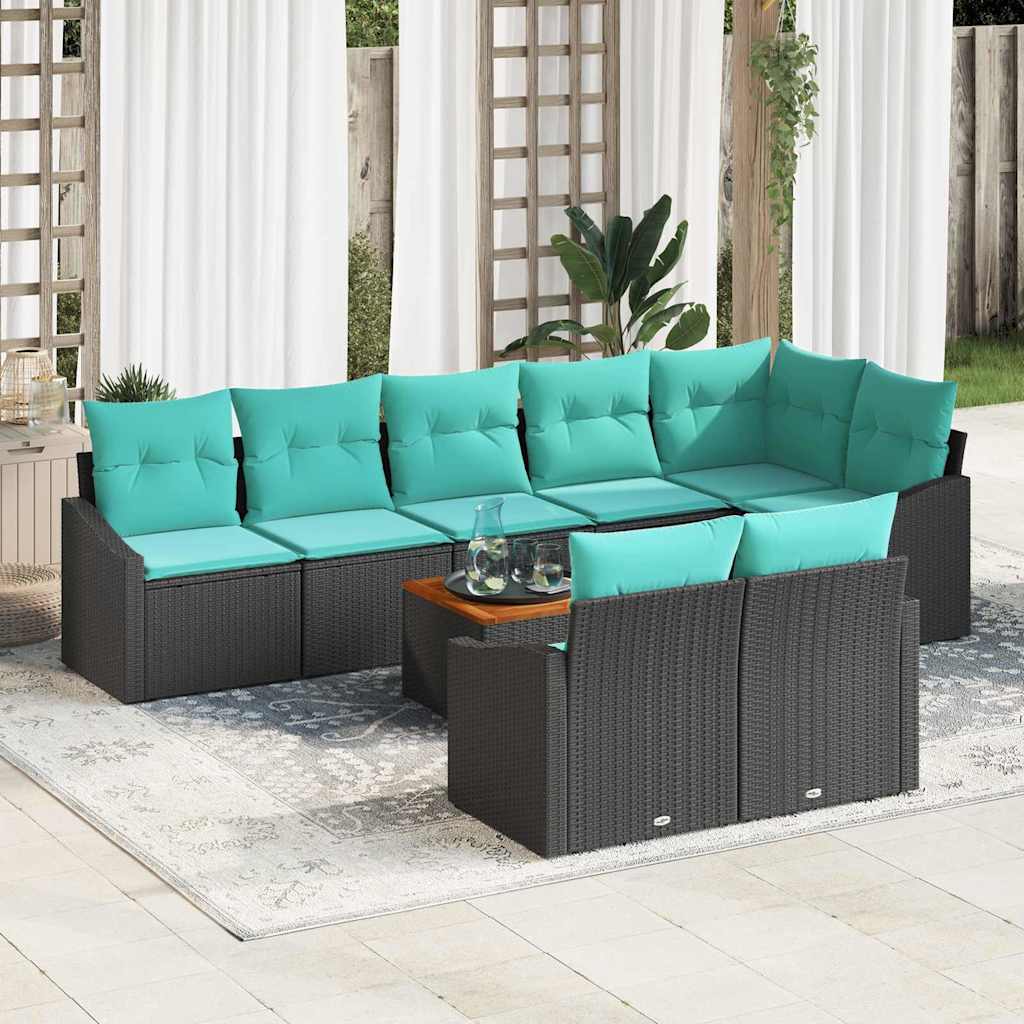 vidaXL Tuinbank Set met kussen 9 pcs Zwart poly rattan