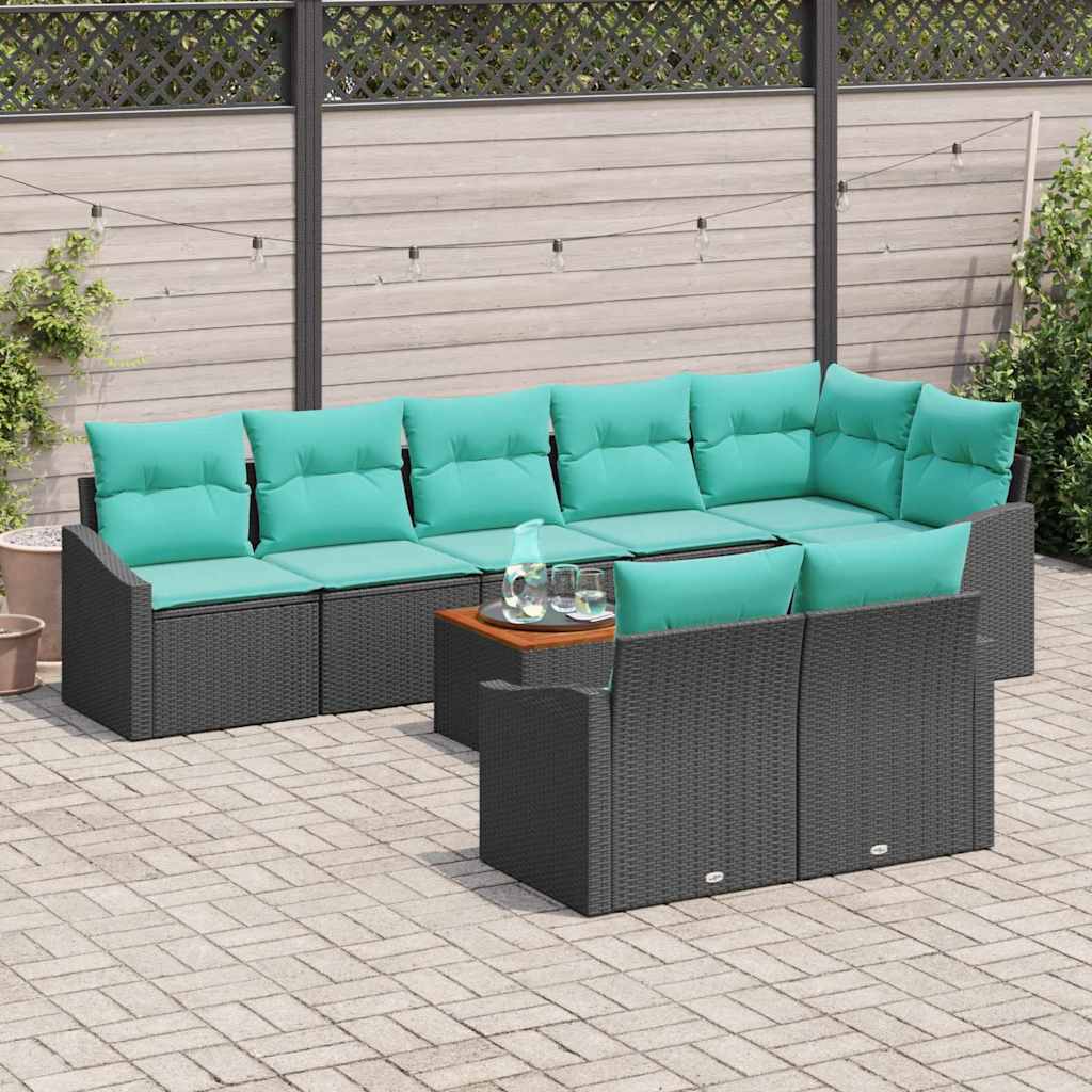 vidaXL Tuinbank Set met kussen 9 pcs Zwart poly rattan
