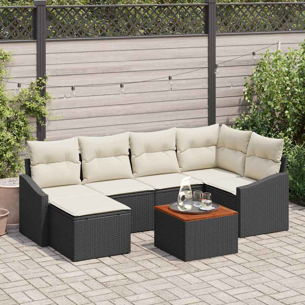 vidaXL Garden Sofa Set with cushions 7 pcs Black poly rattan