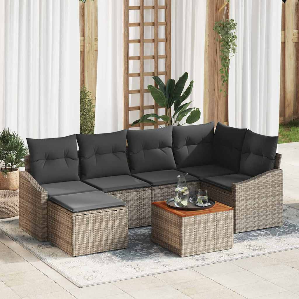 vidaXL Garden Sofa Set with cushions 7 pcs Black poly rattan