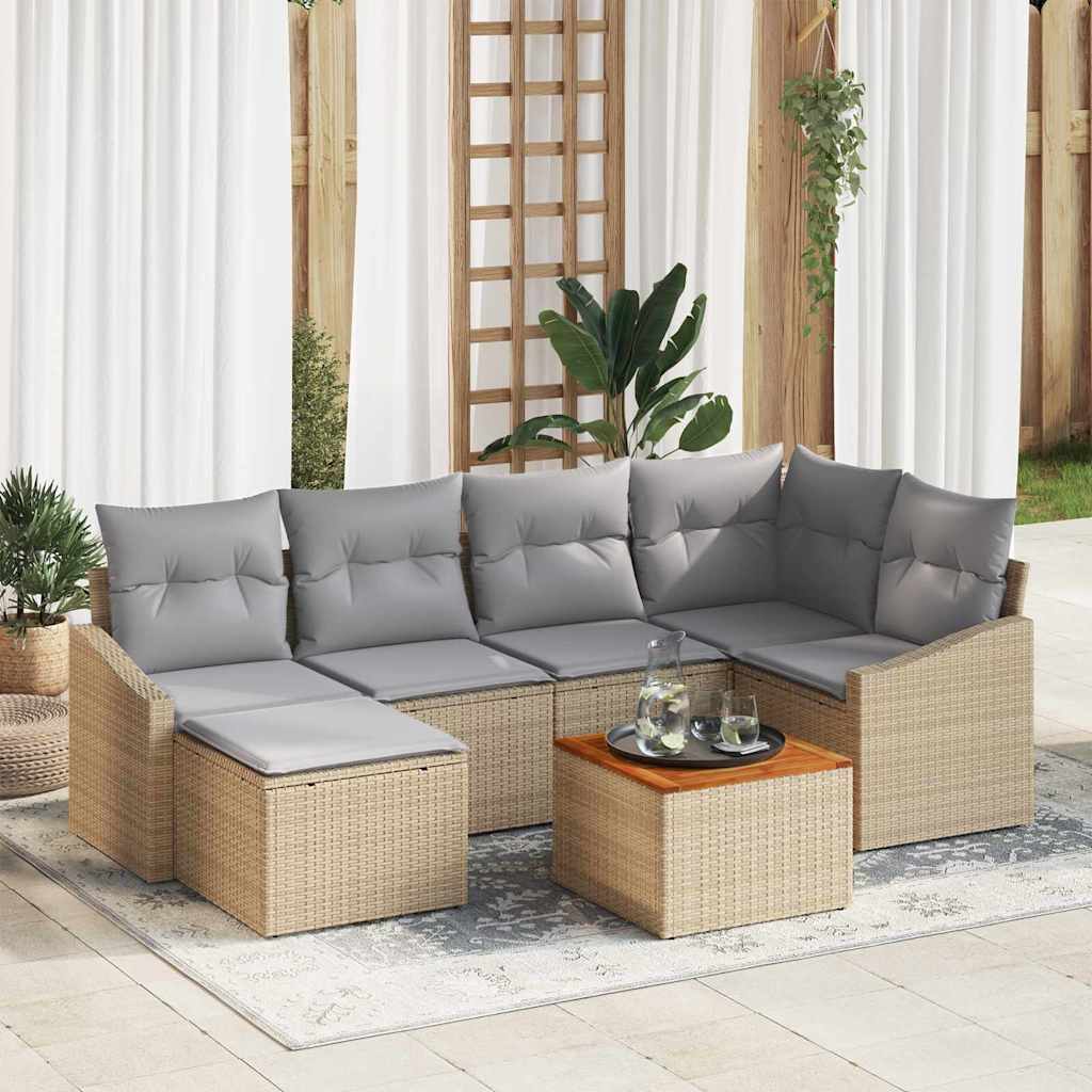 vidaXL Garden Sofa Set with cushions 7 pcs Black poly rattan