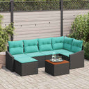 vidaXL Tuinbank Set met kussen 7 pcs Zwart poly rattan