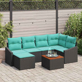 vidaXL Tuinbank Set met kussen 7 pcs Zwart poly rattan