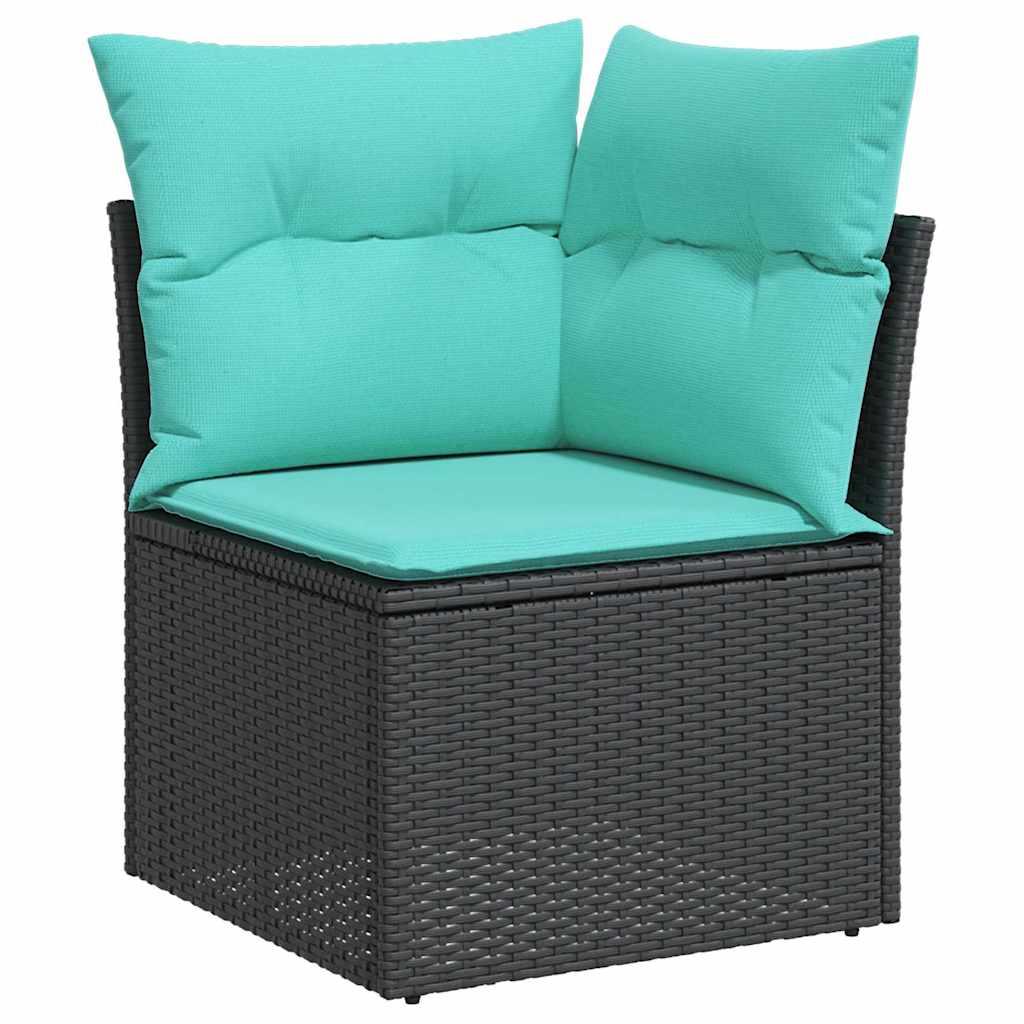 vidaXL Tuinbank Set met kussen 7 pcs Zwart poly rattan