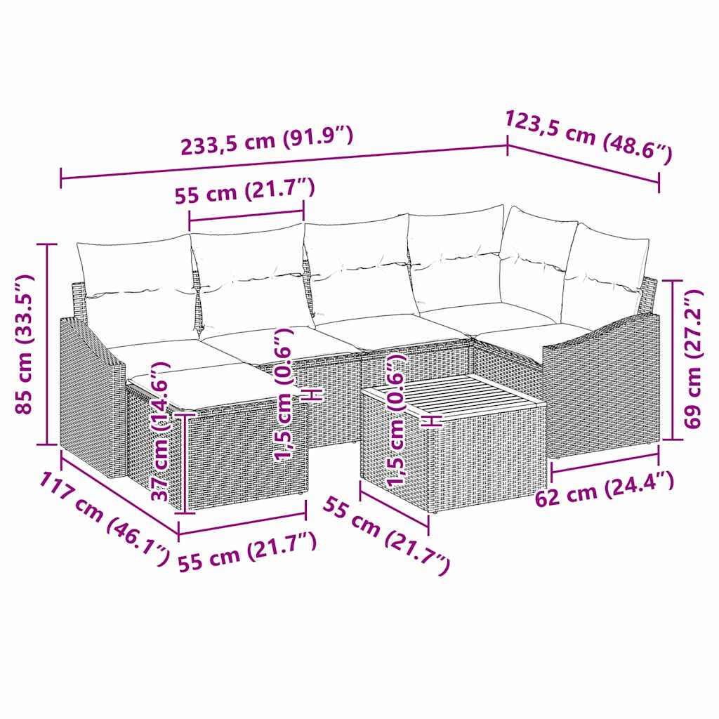 vidaXL Tuinbank Set met kussen 8 pcs Zwart poly rattan