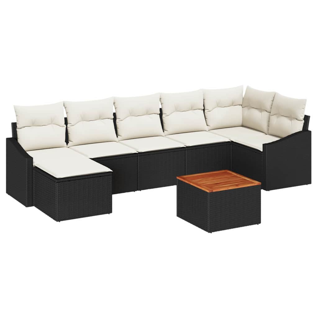 vidaXL Tuinbank Set met kussen 8 pcs Zwart poly rattan