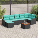 vidaXL Tuinbank Set met kussen 8 pcs Zwart poly rattan