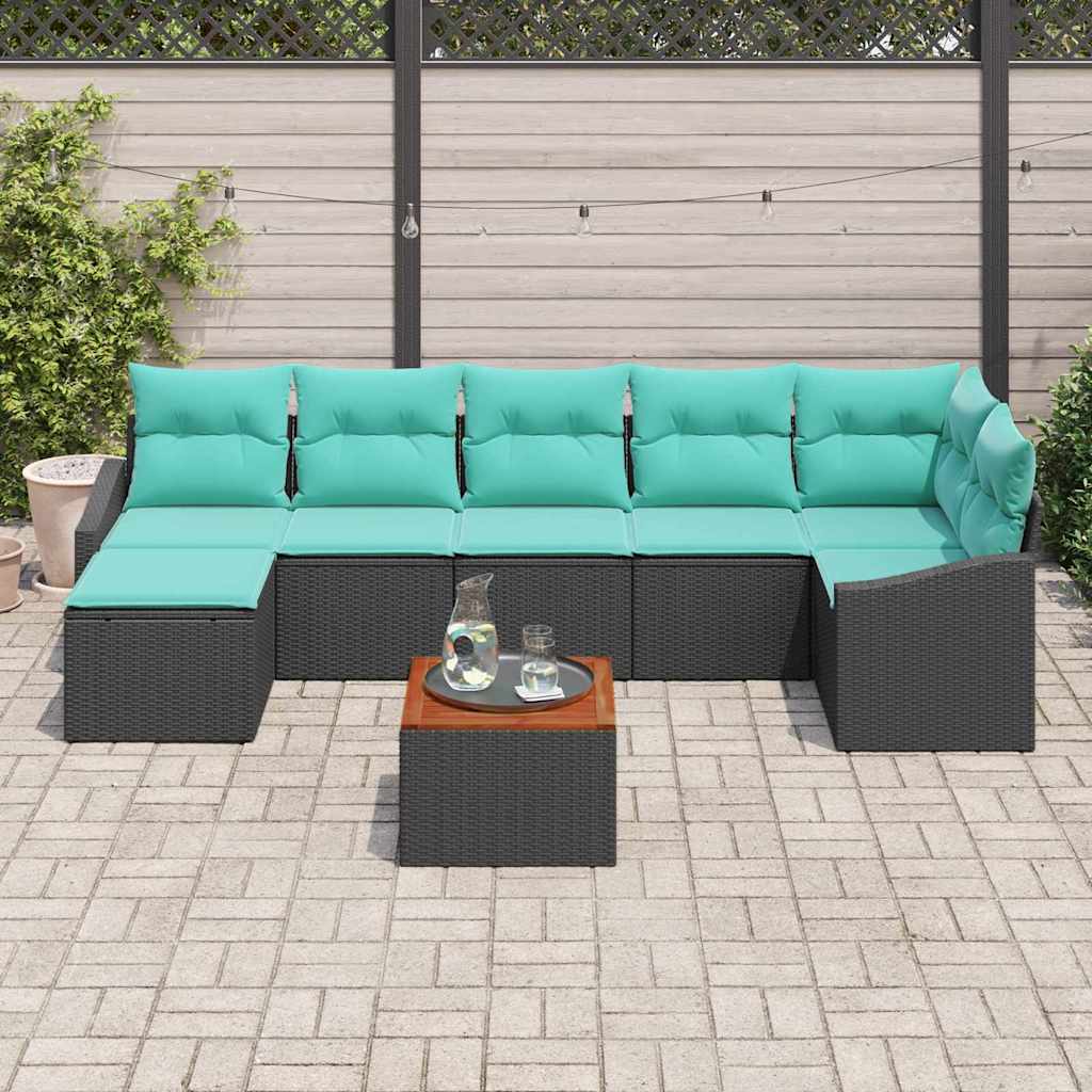 vidaXL Tuinbank Set met kussen 8 pcs Zwart poly rattan