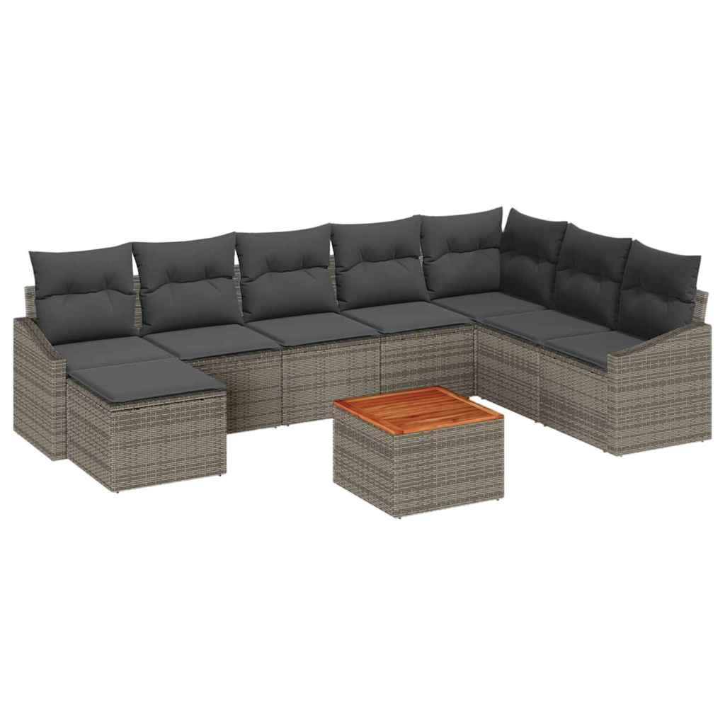 vidaXL Garden Sofa Set with cushions 9 pcs Black poly rattan