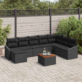 vidaXL Garden Sofa Set with cushions 9 pcs Black poly rattan