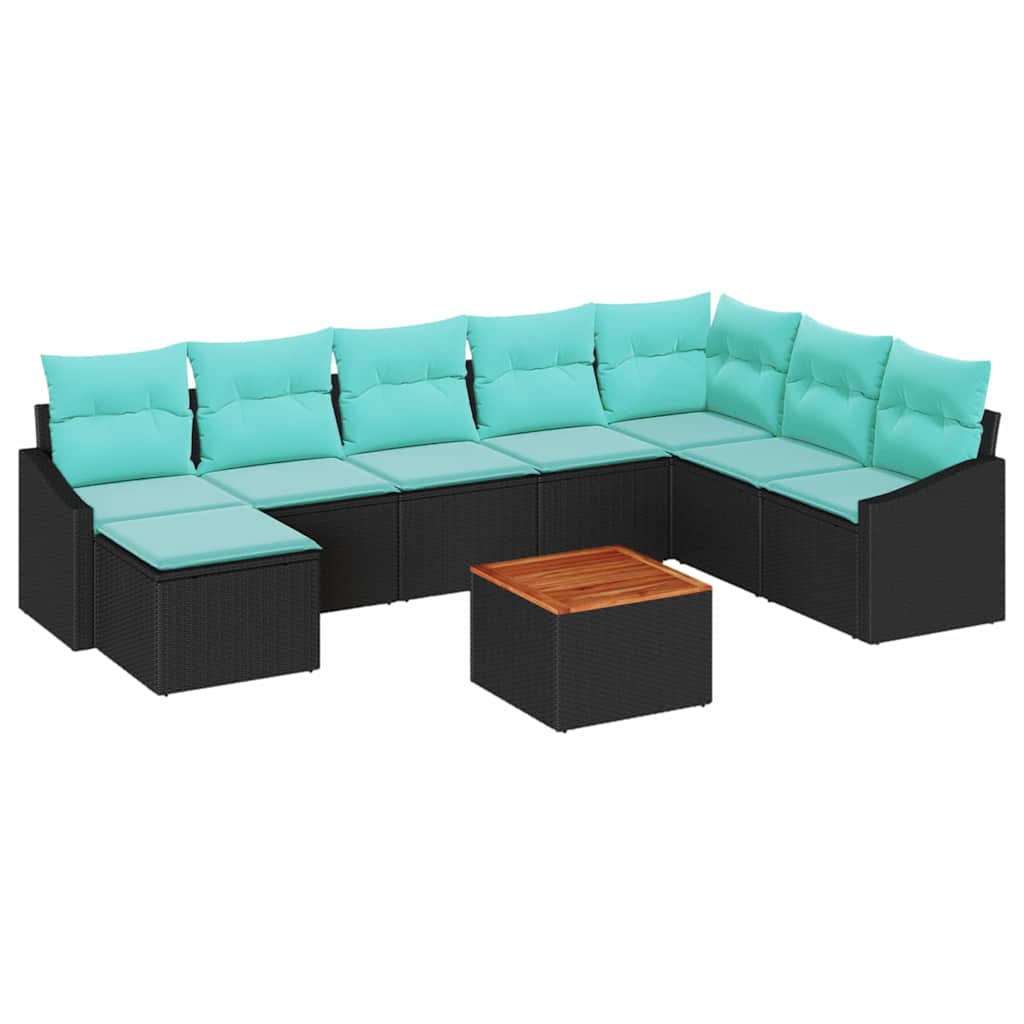 vidaXL Tuinbank Set met kussen 9 pcs Zwart poly rattan