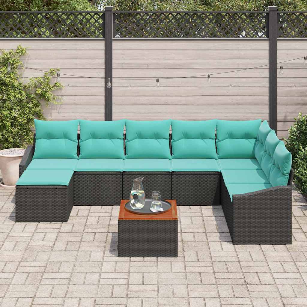 vidaXL Tuinbank Set met kussen 9 pcs Zwart poly rattan