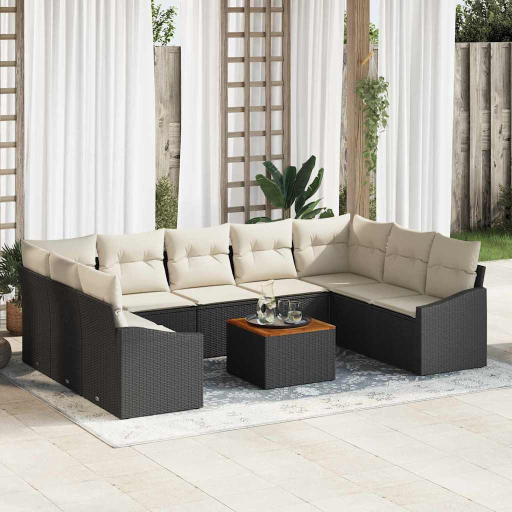vidaXL Tuinbank Set met kussen 10 pcs Zwart poly rattan