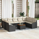 vidaXL Tuinbank Set met kussen 10 pcs Zwart poly rattan