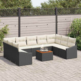 vidaXL Tuinbank Set met kussen 10 pcs Zwart poly rattan