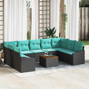 vidaXL Tuinbank Set met kussen 10 pcs Zwart poly rattan