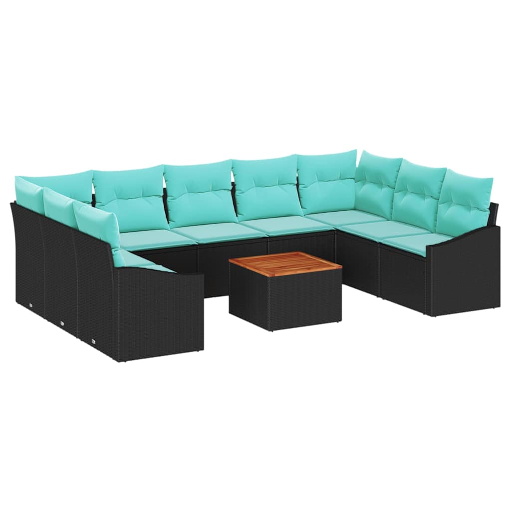 vidaXL Tuinbank Set met kussen 10 pcs Zwart poly rattan