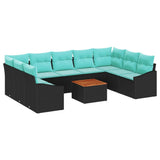 vidaXL Tuinbank Set met kussen 10 pcs Zwart poly rattan