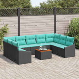 vidaXL Tuinbank Set met kussen 10 pcs Zwart poly rattan