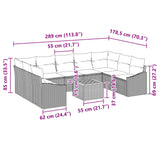 vidaXL Tuinbank Set met kussen 10 pcs Zwart poly rattan