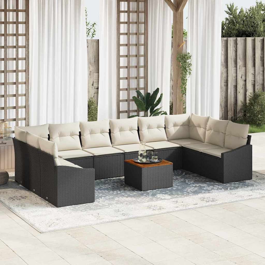 vidaXL Tuinbank Set met kussen 11 pcs Zwart poly rattan